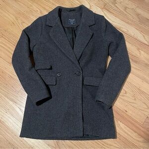 Womens Abercrombie & Fitch Gray Polyester Wool Pockets Pea Coat Jacket Size XS